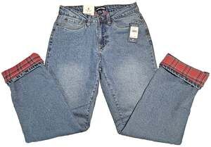 New Lands’ End Womens 6 Tartan Flannel Lined Denim Straight Leg Warm Mom Jeans